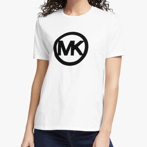 MICHAEL Michael Kors Circle Logo Cotton T-Shirt: White With Black Logo - Medium